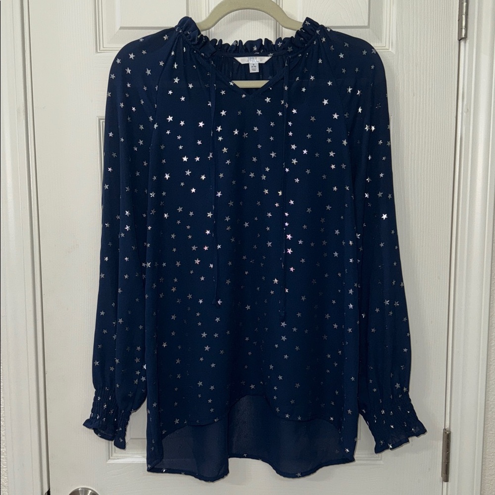 Time and Tru Midnight Blue Starry Blouse
